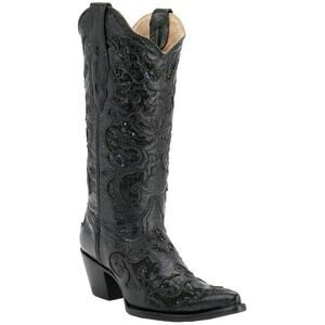 Corral Black Leather Sequin Inlay Cowboy Boot 7.5 Rodeo Western Cowgirl